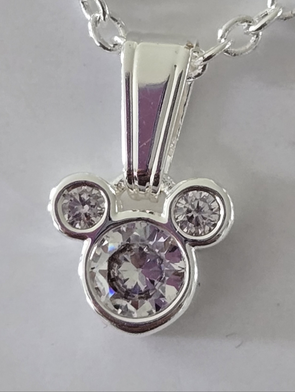 Mickey Mouse Crystal Pendant Necklace - Silver with white cubic zirconia - Picture 5 of 8